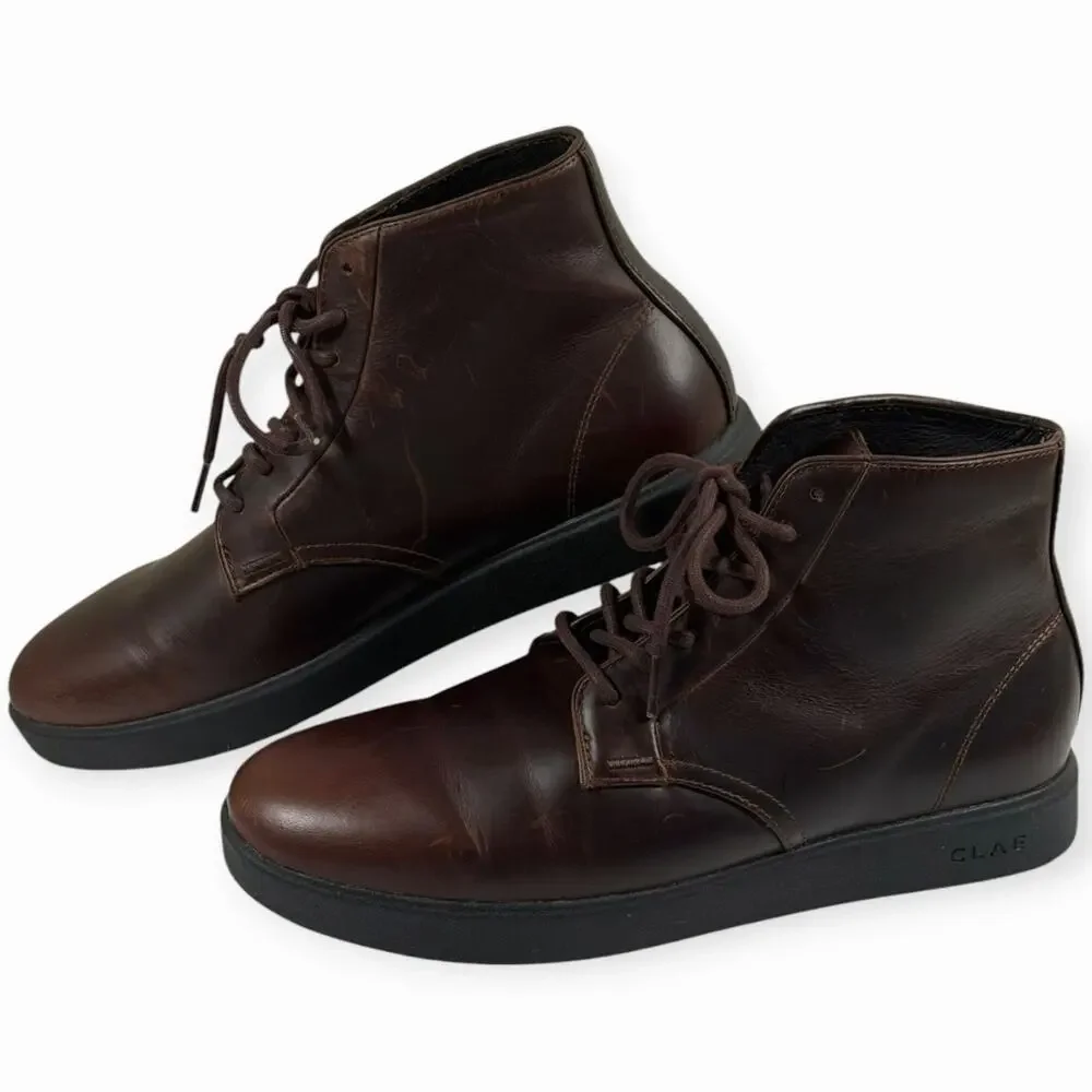 CLAE Los Angeles Gibson Hi Top Sneakers, Brown, Leather, Men's 10.5